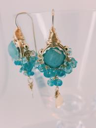 Goddess Earrings Aquamarine Semi Precious Stone Gold-fill Silver gold